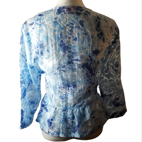 🦋Hearts Of Palm Sheer Blues Lace Overlay Zipper Down Top - Picture 3 of 6